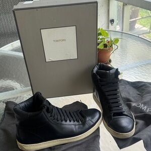 Tom Ford Black Leather Men's High-Top Sneakers